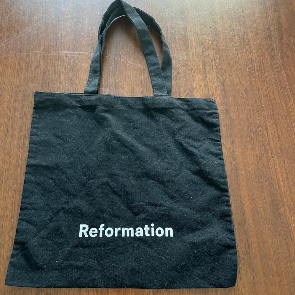 Reformation Tote Bag Womens OS Black Canvas Logo Graphic Sustainable Minimalist